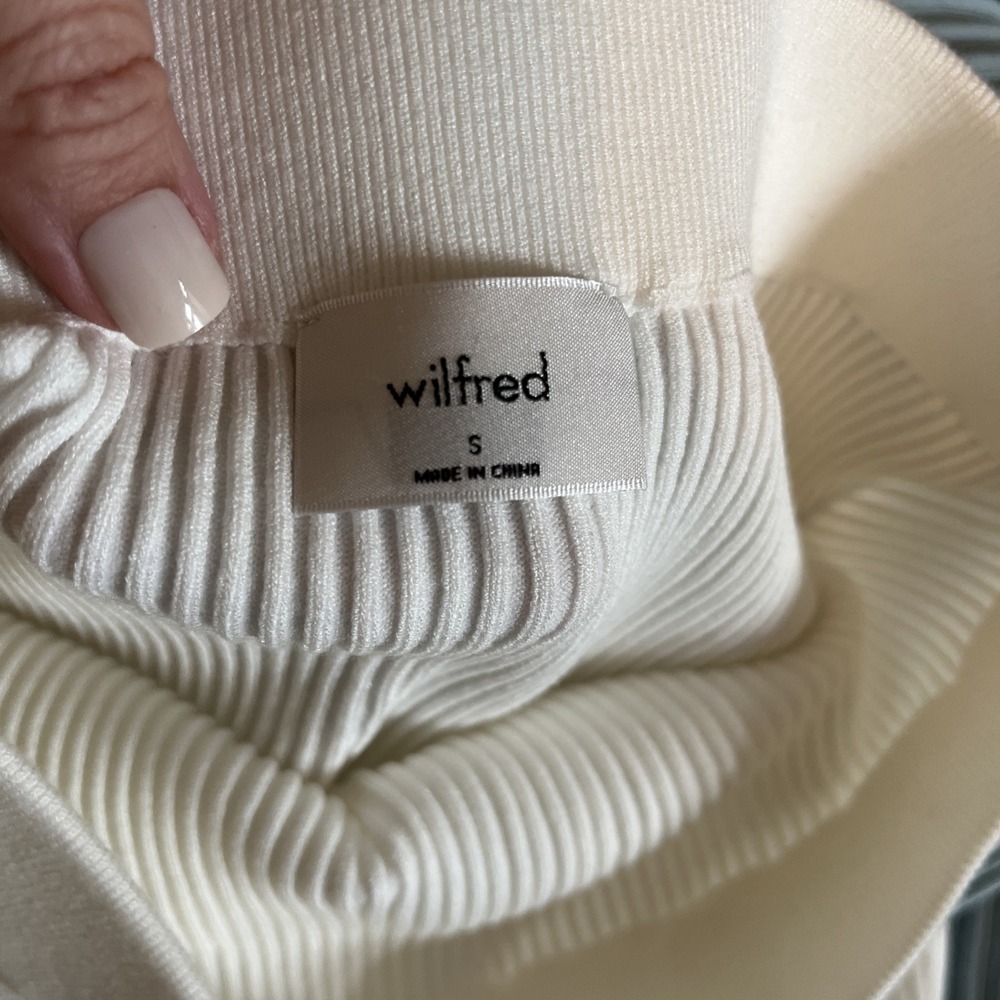 NWT Aritzia Wilfred Reso High Waisted White Ribbed Mini Skirt Minimalist Neutral - Picture 8 of 9